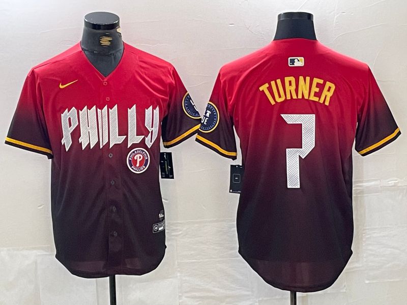 Men Philadelphia Phillies 7 Turner Red City Edition Nike 2024 MLB Jersey style 5